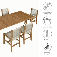 Vienna Natural 7-Piece Outdoor Patio Teak and Rope Dining Set with Armless Chairs - Ornate Home