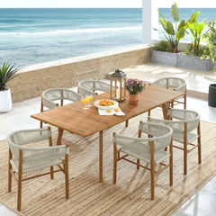 Vienna Natural 7-Piece Outdoor Patio Teak and Rope Dining Set with Curved-Back Armchairs - Ornate Home