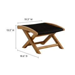 Vienna Natural/Black 2-Piece Outdoor Patio Teak and Rope Folding Accent Lounge Chair and Ottoman Set - Ornate Home