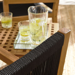 Vienna Natural/Black 3-Piece Outdoor Patio Teak and Rope Armchairs with Folding Side Table - Ornate Home