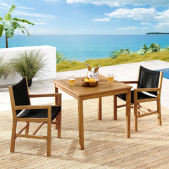 Vienna Natural/Black 3-Piece Outdoor Patio Teak and Rope Dining Set with Armchairs - Ornate Home