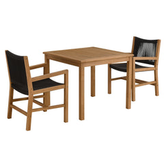 Vienna Natural/Black 3-Piece Outdoor Patio Teak and Rope Dining Set with Armchairs - Ornate Home