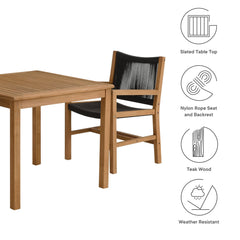 Vienna Natural/Black 3-Piece Outdoor Patio Teak and Rope Dining Set with Armchairs - Ornate Home