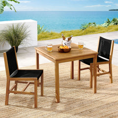 Vienna Natural/Black 3-Piece Outdoor Patio Teak and Rope Dining Set with Armless Chiars - Ornate Home