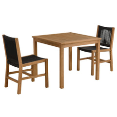Vienna Natural/Black 3-Piece Outdoor Patio Teak and Rope Dining Set with Armless Chiars - Ornate Home