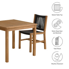 Vienna Natural/Black 3-Piece Outdoor Patio Teak and Rope Dining Set with Armless Chiars - Ornate Home
