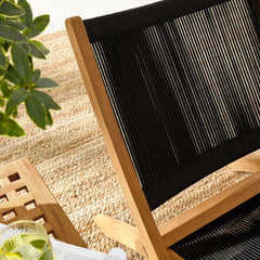Vienna Natural/Black 3-Piece Outdoor Patio Teak and Rope Folding Lounge Chairs and Side Table - Ornate Home