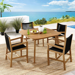 Vienna Natural/Black 5-Piece Outdoor Patio Teak and Rope Dining Set with Armchairs - Ornate Home
