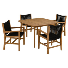 Vienna Natural/Black 5-Piece Outdoor Patio Teak and Rope Dining Set with Armchairs - Ornate Home