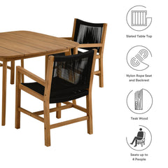 Vienna Natural/Black 5-Piece Outdoor Patio Teak and Rope Dining Set with Armchairs - Ornate Home