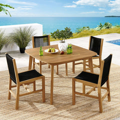 Vienna Natural/Black 5-Piece Outdoor Patio Teak and Rope Dining Set with Armless Chairs - Ornate Home