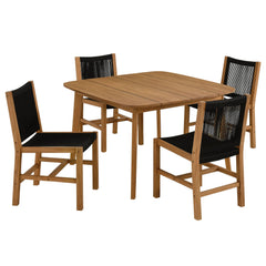 Vienna Natural/Black 5-Piece Outdoor Patio Teak and Rope Dining Set with Armless Chairs - Ornate Home