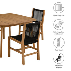 Vienna Natural/Black 5-Piece Outdoor Patio Teak and Rope Dining Set with Armless Chairs - Ornate Home