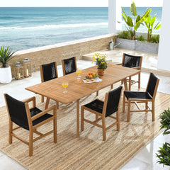 Vienna Natural/Black 7-Piece Outdoor Patio Teak and Rope Dining Set - Ornate Home