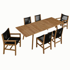 Vienna Natural/Black 7-Piece Outdoor Patio Teak and Rope Dining Set - Ornate Home
