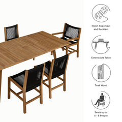 Vienna Natural/Black 7-Piece Outdoor Patio Teak and Rope Dining Set - Ornate Home