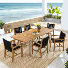 Vienna Natural/Black 7-Piece Outdoor Patio Teak and Rope Dining Set with Armchairs - Ornate Home