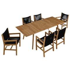 Vienna Natural/Black 7-Piece Outdoor Patio Teak and Rope Dining Set with Armchairs - Ornate Home
