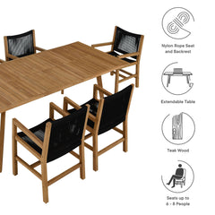 Vienna Natural/Black 7-Piece Outdoor Patio Teak and Rope Dining Set with Armchairs - Ornate Home
