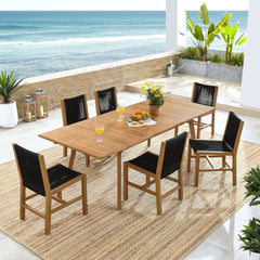 Vienna Natural/Black 7-Piece Outdoor Patio Teak and Rope Dining Set with Armless Chairs - Ornate Home