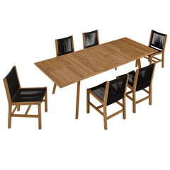 Vienna Natural/Black 7-Piece Outdoor Patio Teak and Rope Dining Set with Armless Chairs - Ornate Home