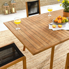 Vienna Natural/Black 7-Piece Outdoor Patio Teak and Rope Dining Set with Armless Chairs - Ornate Home