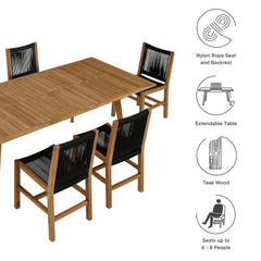 Vienna Natural/Black 7-Piece Outdoor Patio Teak and Rope Dining Set with Armless Chairs - Ornate Home