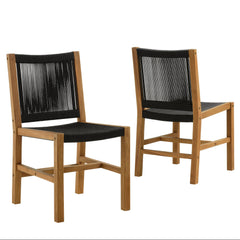 Vienna Natural/Black Outdoor Patio Teak and Rope Armless Dining Chairs (Set of 2) - Ornate Home
