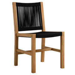 Vienna Natural/Black Outdoor Patio Teak and Rope Armless Dining Chairs (Set of 2) - Ornate Home