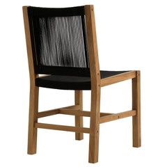 Vienna Natural/Black Outdoor Patio Teak and Rope Armless Dining Chairs (Set of 2) - Ornate Home