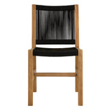 Vienna Natural/Black Outdoor Patio Teak and Rope Armless Dining Chairs (Set of 2) - Ornate Home