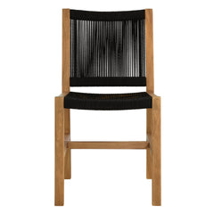 Vienna Natural/Black Outdoor Patio Teak and Rope Armless Dining Chairs (Set of 2) - Ornate Home
