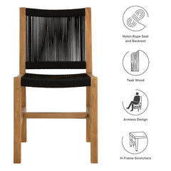 Vienna Natural/Black Outdoor Patio Teak and Rope Armless Dining Chairs (Set of 2) - Ornate Home