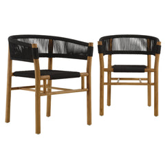 Vienna Natural/Black Outdoor Patio Teak and Rope Curved-Back Dining Armchairs (Set of 2) - Ornate Home