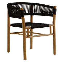 Vienna Natural/Black Outdoor Patio Teak and Rope Curved-Back Dining Armchairs (Set of 2) - Ornate Home