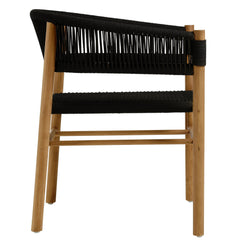Vienna Natural/Black Outdoor Patio Teak and Rope Curved-Back Dining Armchairs (Set of 2) - Ornate Home