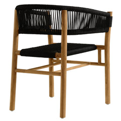 Vienna Natural/Black Outdoor Patio Teak and Rope Curved-Back Dining Armchairs (Set of 2) - Ornate Home