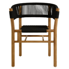 Vienna Natural/Black Outdoor Patio Teak and Rope Curved-Back Dining Armchairs (Set of 2) - Ornate Home