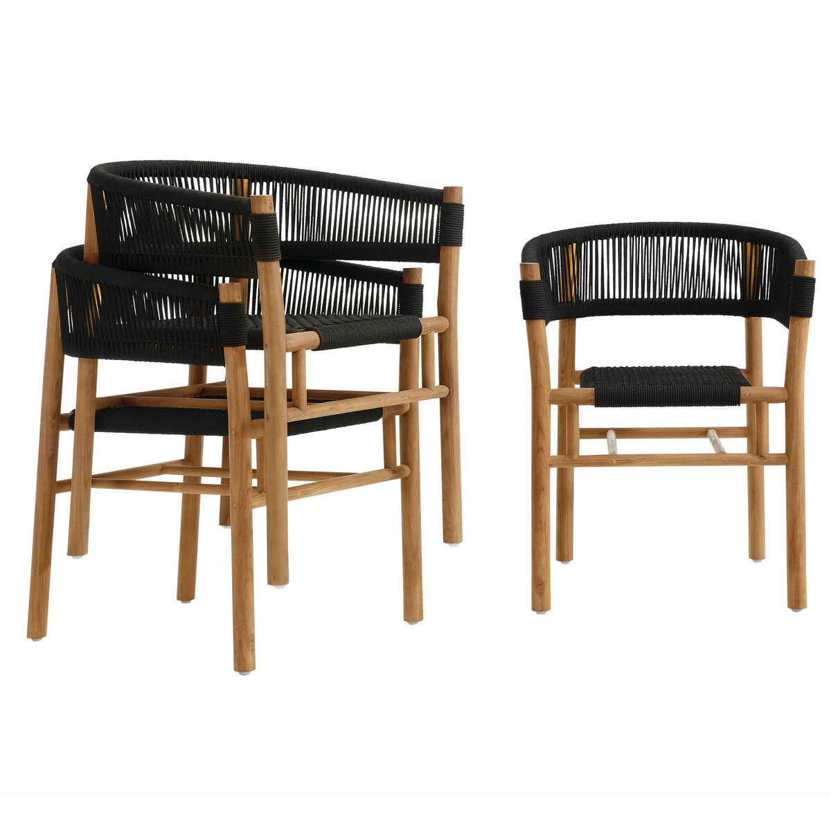Vienna Natural/Black Outdoor Patio Teak and Rope Curved-Back Dining Armchairs (Set of 2) - Ornate Home