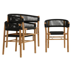 Vienna Natural/Black Outdoor Patio Teak and Rope Curved-Back Dining Armchairs (Set of 2) - Ornate Home