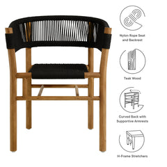 Vienna Natural/Black Outdoor Patio Teak and Rope Curved-Back Dining Armchairs (Set of 2) - Ornate Home
