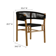 Vienna Natural/Black Outdoor Patio Teak and Rope Curved-Back Dining Armchairs (Set of 2) - Ornate Home