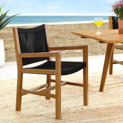 Vienna Natural/Black Outdoor Patio Teak and Rope Dining Armchairs (Set of 2) - Ornate Home