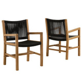 Vienna Natural/Black Outdoor Patio Teak and Rope Dining Armchairs (Set of 2) - Ornate Home