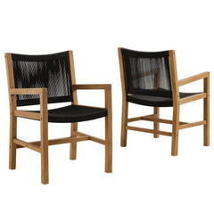 Vienna Natural/Black Outdoor Patio Teak and Rope Dining Armchairs (Set of 2) - Ornate Home