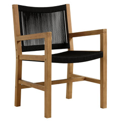 Vienna Natural/Black Outdoor Patio Teak and Rope Dining Armchairs (Set of 2) - Ornate Home