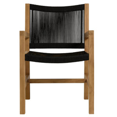 Vienna Natural/Black Outdoor Patio Teak and Rope Dining Armchairs (Set of 2) - Ornate Home
