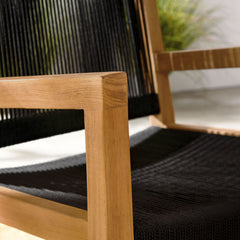 Vienna Natural/Black Outdoor Patio Teak and Rope Dining Armchairs (Set of 2) - Ornate Home