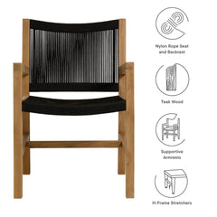 Vienna Natural/Black Outdoor Patio Teak and Rope Dining Armchairs (Set of 2) - Ornate Home