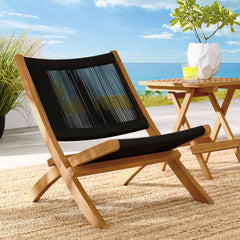 Vienna Natural/Black Outdoor Patio Teak and Rope Folding Accent Lounge Chair - Ornate Home